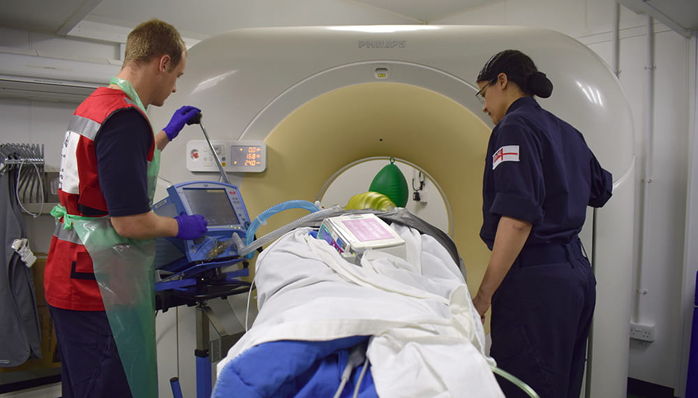 Royal navy medical personnel. Casualties received from HMS Albion including mass casualty scenario to test the capability to its limit.