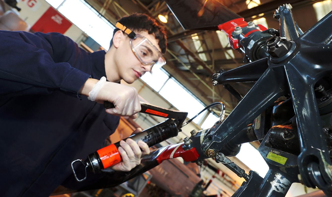 Air Engineer Technicians undertaking hands on training on Sea king aircraft