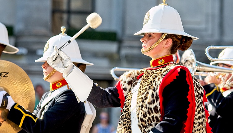 The Royal Marines School of Music returned to the Guildhall in Portsmouth for their biggest and most popular concert of the year, with the concert band, big band, Corps of Drums and the spectacular ceremony of Beating Retreat.