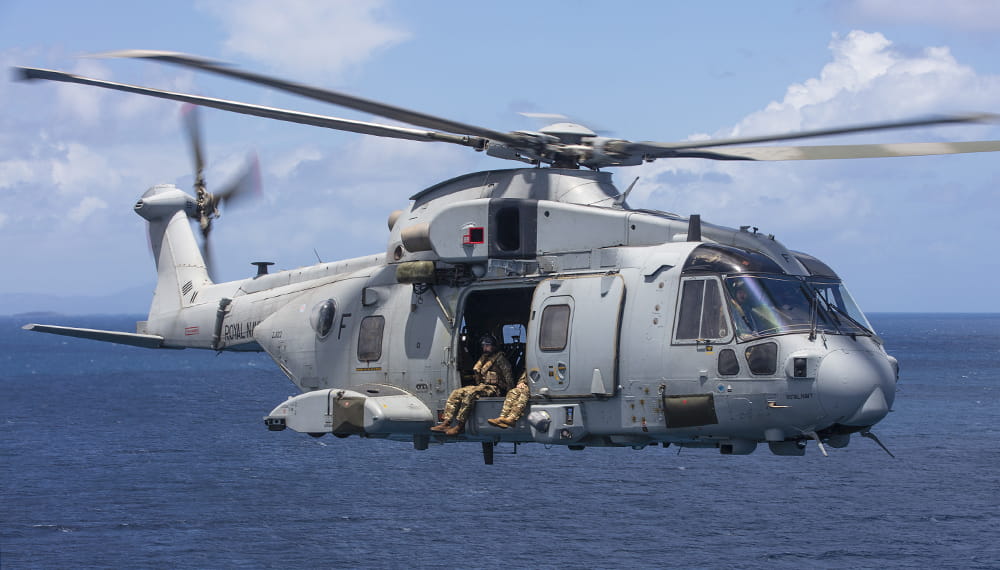 royal-navy-careers-royal-marines-reserves-04 A Merlin helicopter from 845 Commando Helicopter Force in flight over The British Virgin Islands. The Atlantic Patrol Tasking has arrived in The British Virgin Islands to reassure them that they will be looked after in this year’s hurricane season.