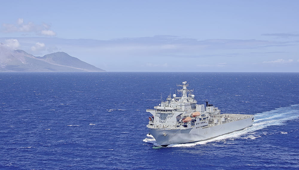 royal-navy-careers-RFA-life-06 Royal Fleet Auxiliary (RFA) Argus off the Island of Monserrat. British military conduct humanitarian assistance and disaster relief exercise in Monserrat.