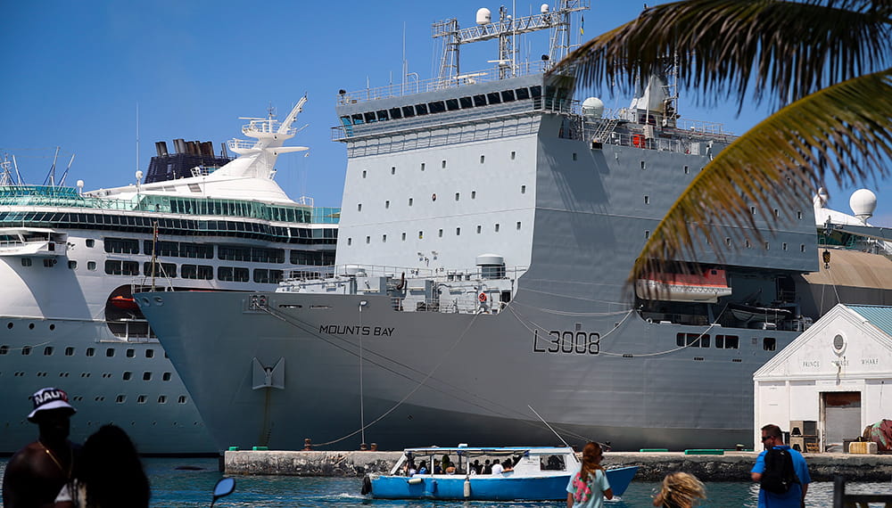 Mounts Bay whilst deployed in the Caribbean. The UK maintains a year-round Naval presence in the Caribbean, providing humanitarian assistance and disaster relief.