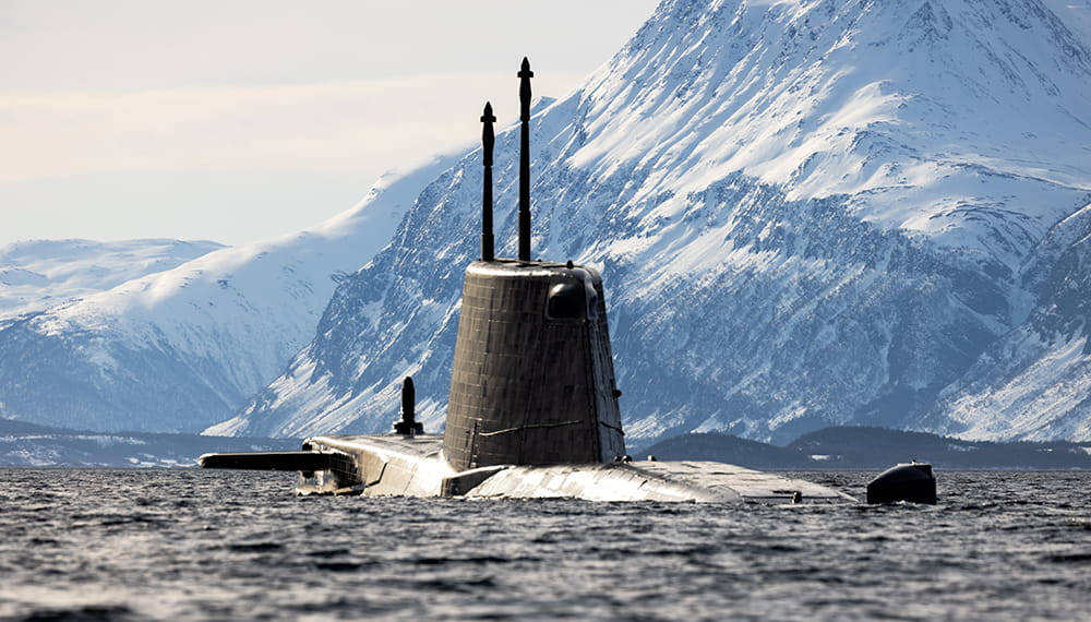 royal-navy-careers-submarine-service-05 Submarine at Lyngan Fjord in Northern Norway. Royal Marines carrying out their traditional winter deployment in the Arctic Circle.