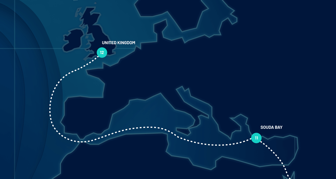 Map from Mediterranean to UK