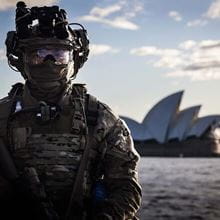 Royal Marine personnel in front of the Sydney Opera House