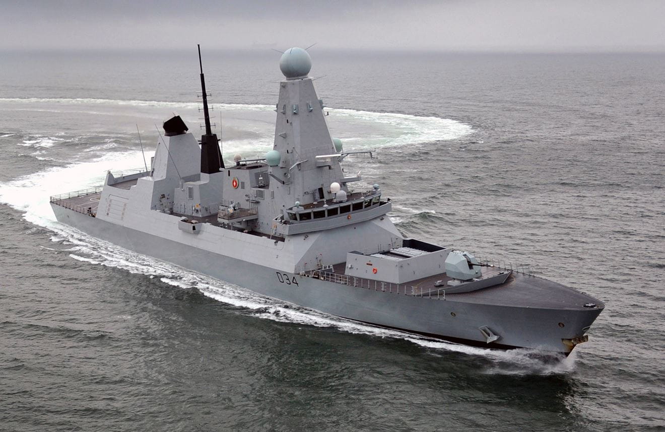 Royal-Navy-Equipment-Ships-05-destroyers.jpg Royal Navy Daring Class destroyer ship carries out manoeuvres at sea