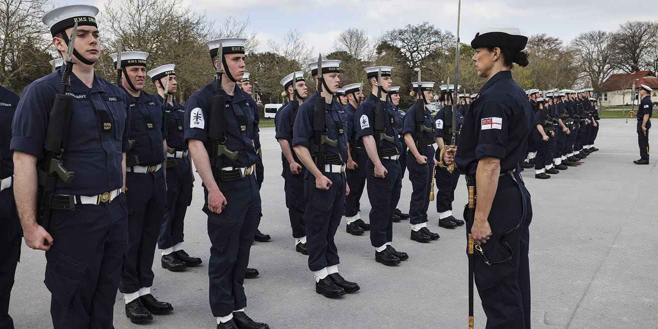 Royal-Navy-Bases-and-Stations-HMS Excellent-02-base Sailors carry out drill practice on HMS Excellent parade ground