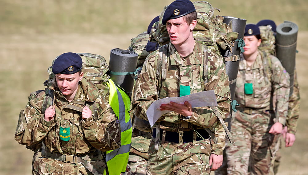 Royal-Navy-Bases-and-Stations-HMS Raleigh-03-unit Rookie sailors hiking on Salisbury Plain