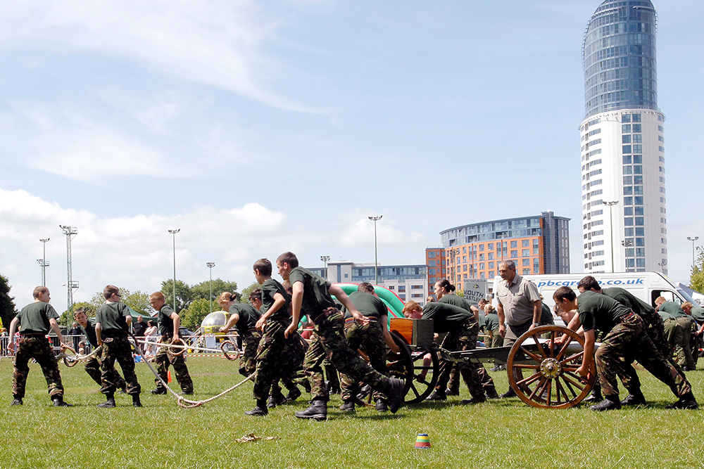 Royal-Navy-Bases-and-Stations-HMS Temeraire-05-competition Royal Marine Cadet Force Field gun team in action