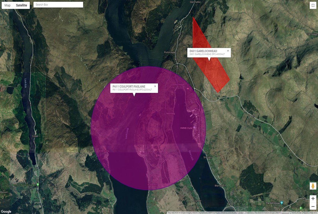 Map of no-fly zones for drones in the Clyde area