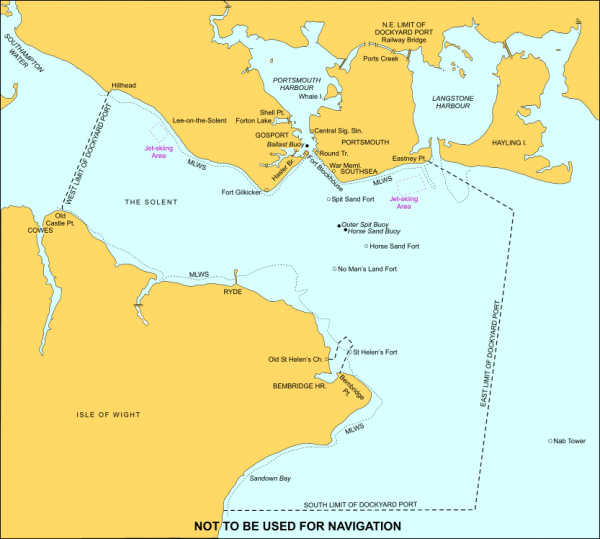 Map displaying dockyard point limits in Portsmouth