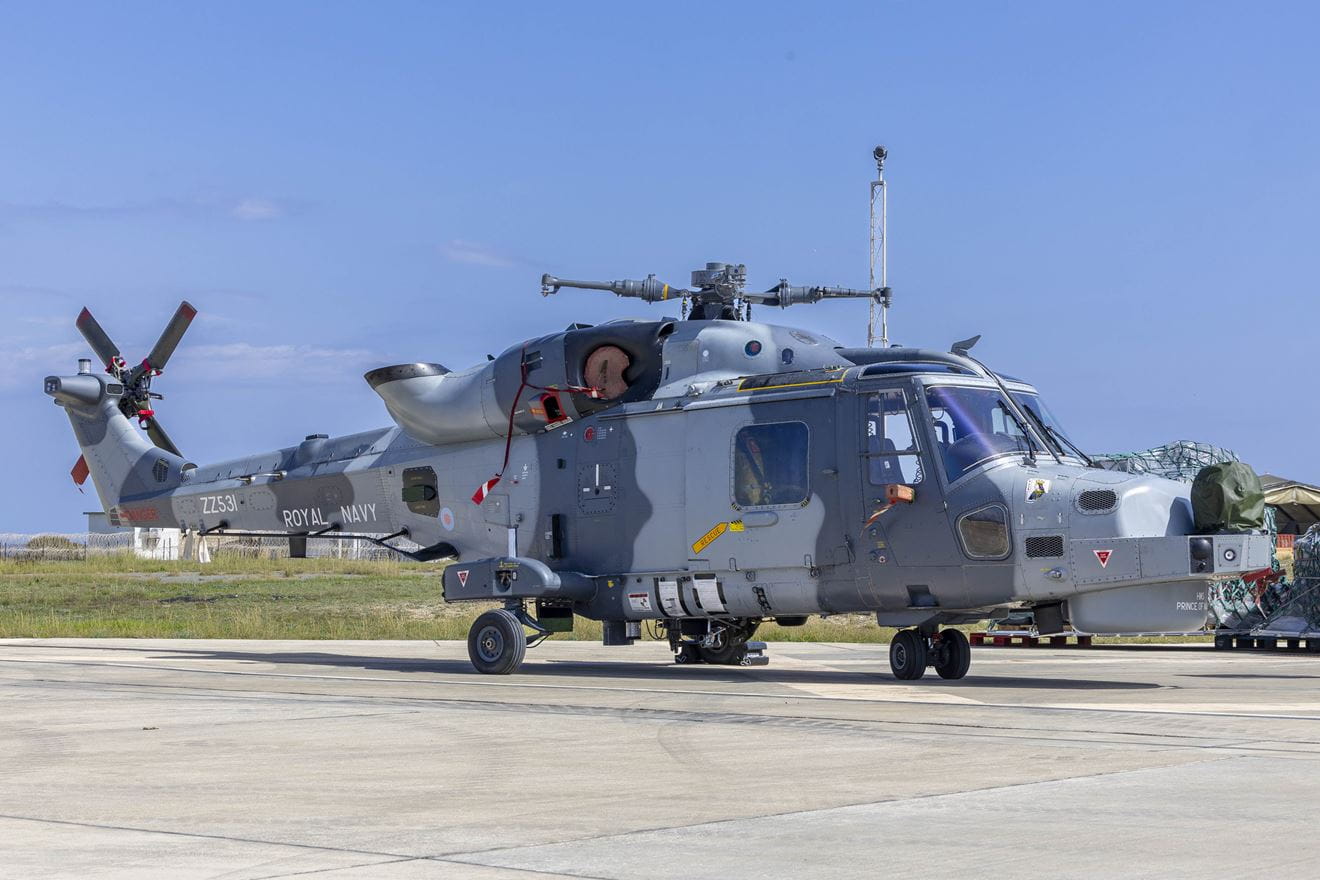 One of the Wildcats transported to Akrotiri awaiting its rotor blades being re-attached One of the Wildcats transported to Akrotiri awaiting its rotor blades being re-attached