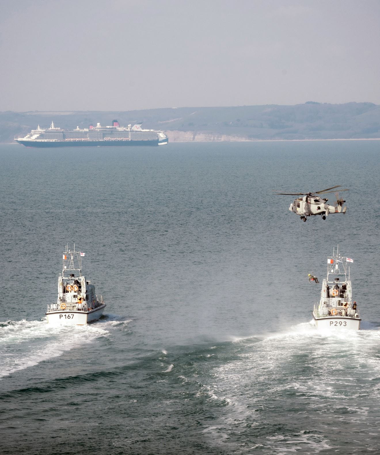 HMS Exploit and Ranger with cruise ships Queen Victoria and Marella Explorer 2