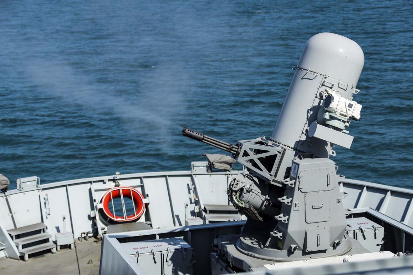 Pictured is the Forward Phalanx as it fires its rounds against a static target