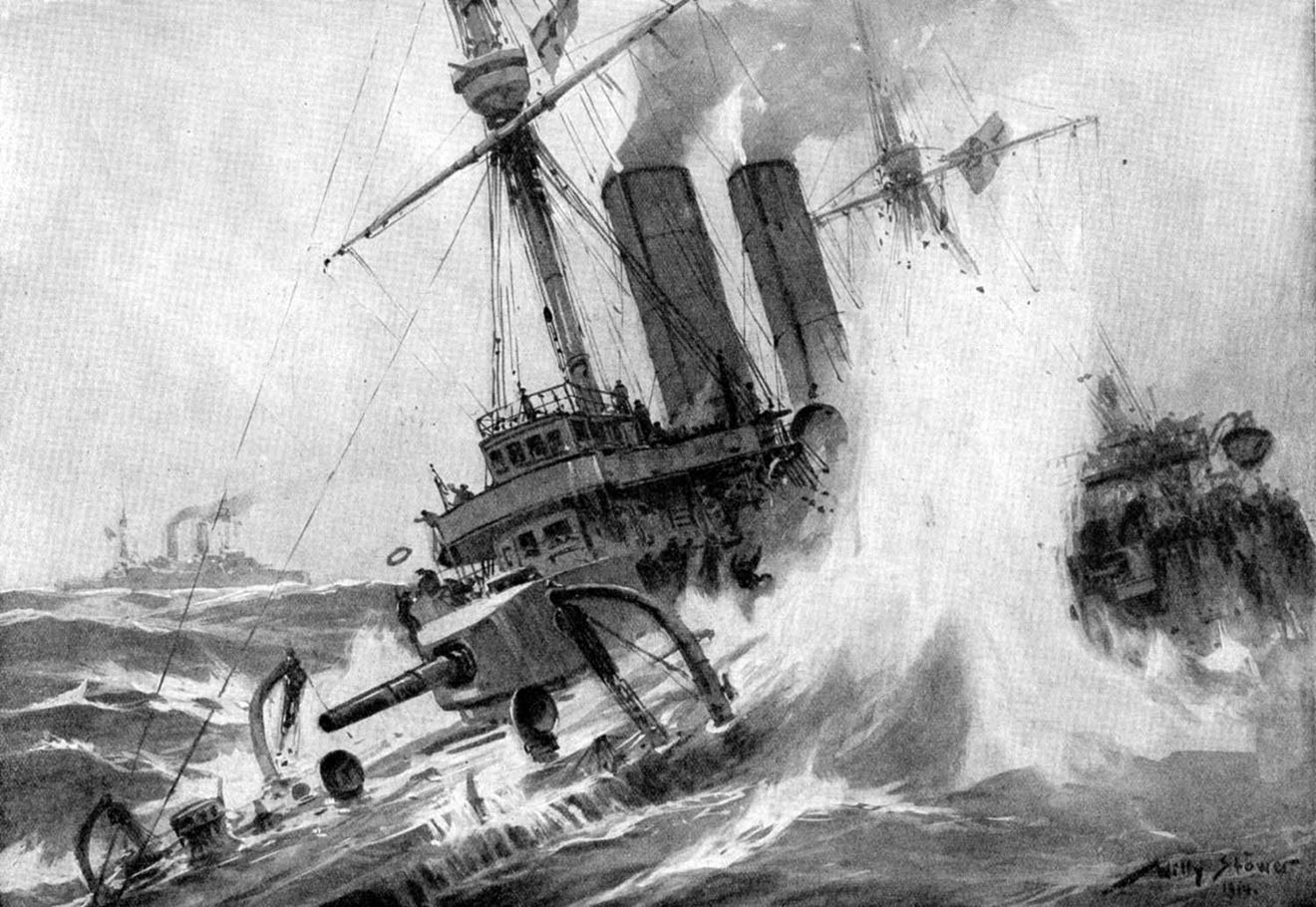 Contemporary German sketch of HMS Hawke sinking