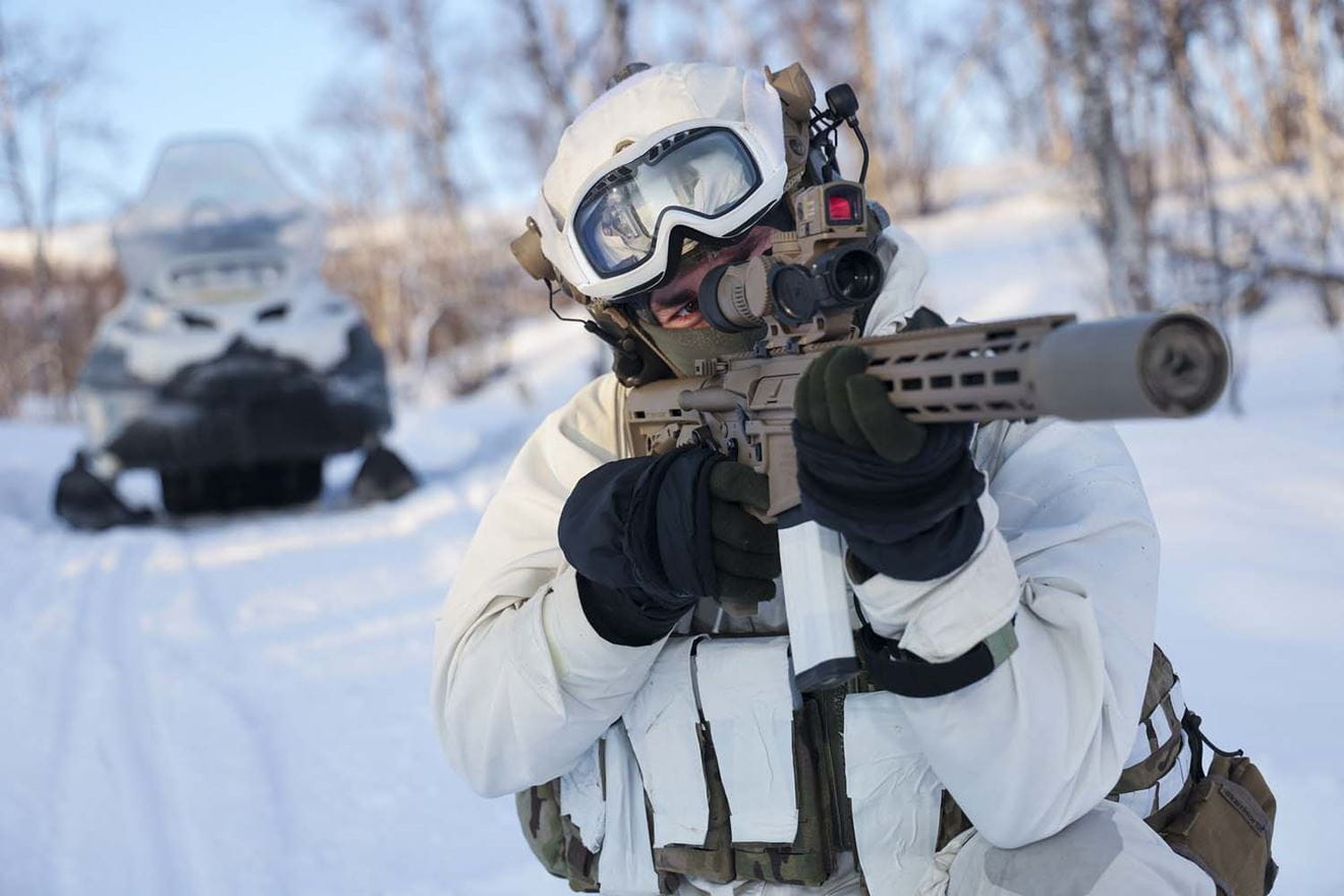 Royal Marines conduct a reconnaissance patrol in Norway