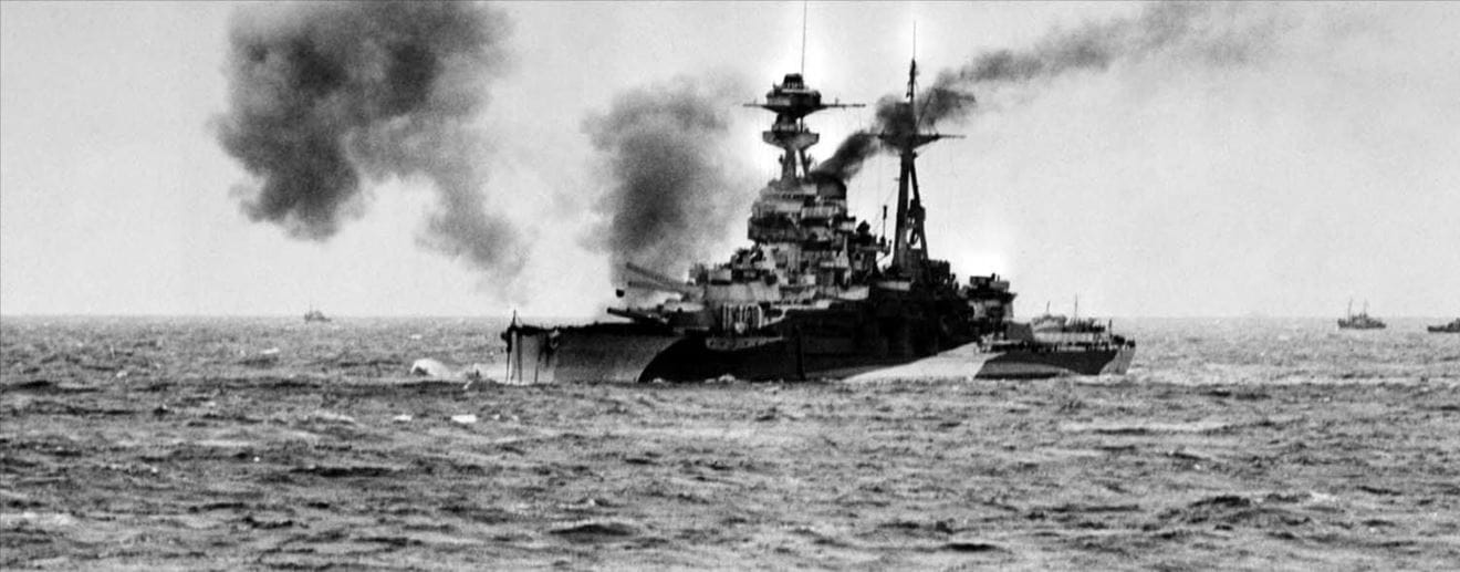 HMS Ramillies pounds German defences on D-Day to safeguard the Sword beach landings