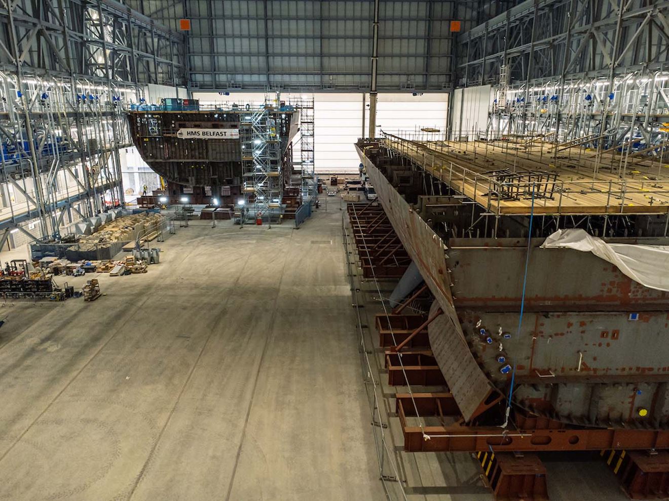 The huge structure is currently home to ship no.3 in the Type 26 programme (HMS Belfast) and no.4 (HMS Birmingham).