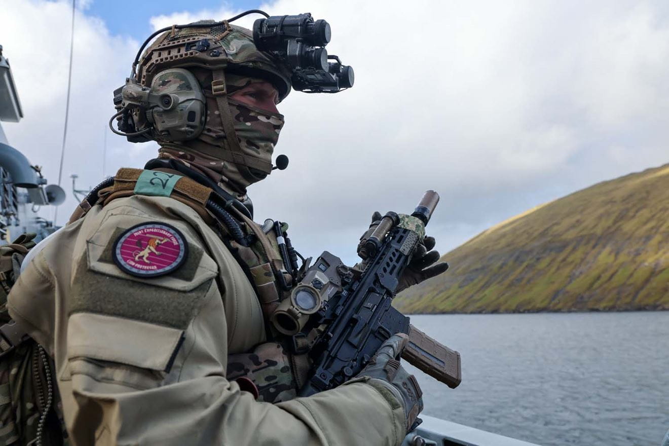 23 Sep 26- Royal Marines from the UK Commando Force conduct boarding training during Ex LION PROTECTOR 26 in the Faroe Islands.