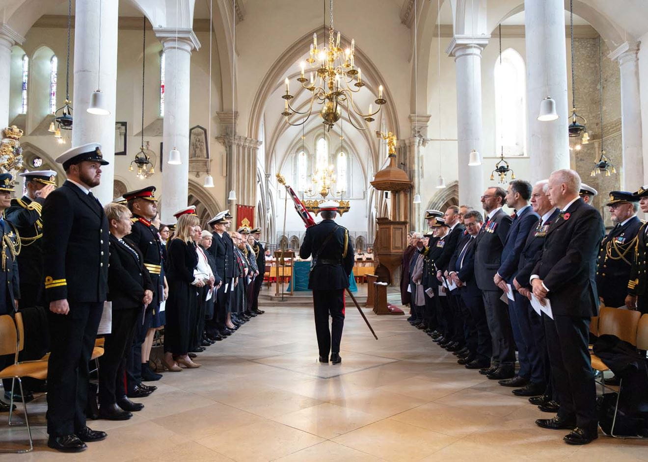 Her Royal Highness the Princess Royal joined 150 Royal Navy personnel and distinguished guests for the laying up of her late Majesty the Queen’s Colour. Picture: LPhot Helayna Birkett