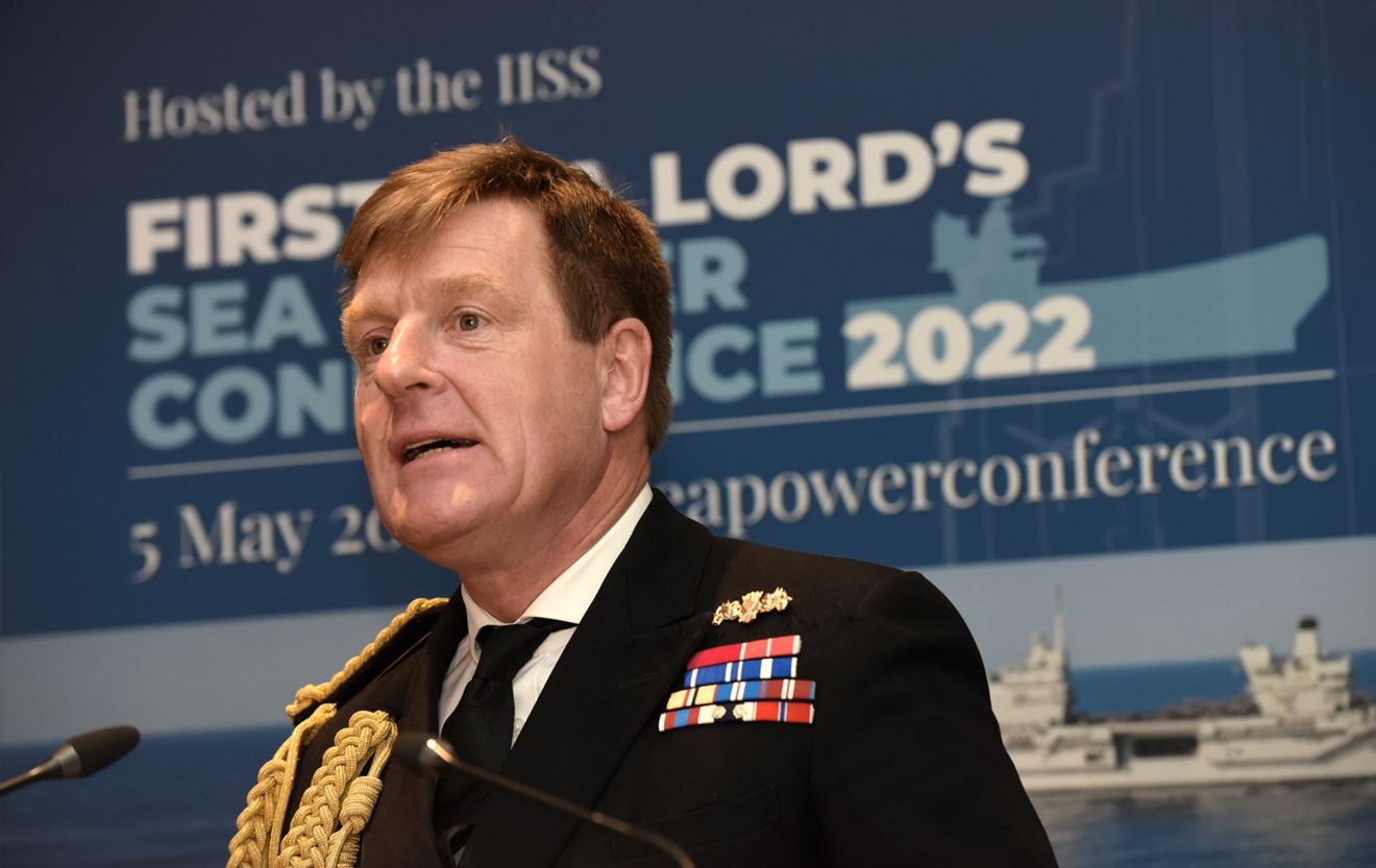 First Sea Lord Admiral Sir Ben Key speaks at the Sea Power Conference. Picture: IISS