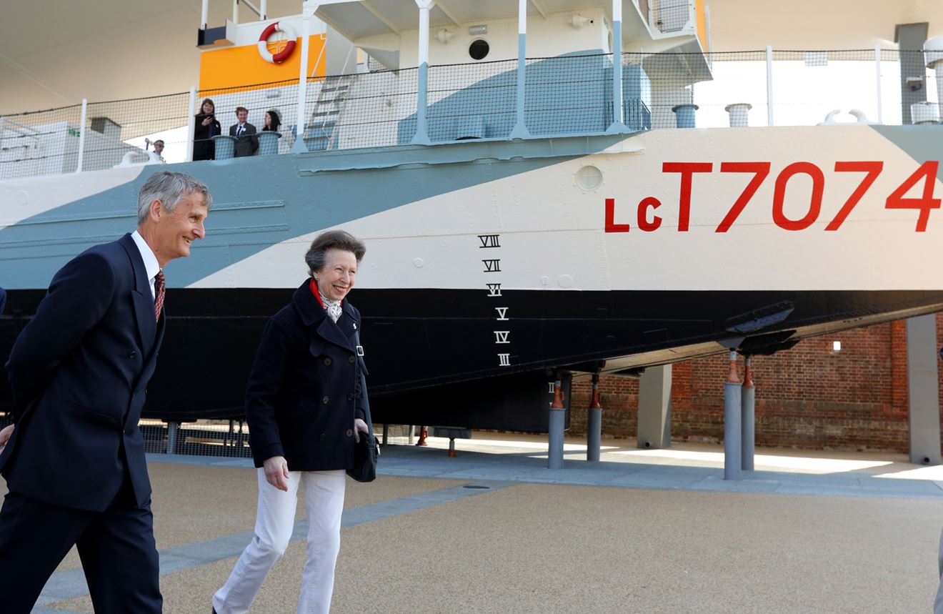 The Princess Royal with Lord Lieutenant Nigel Atkinson alongside LCT 7074 The Princess Royal with Lord Lieutenant Nigel Atkinson alongside LCT 7074