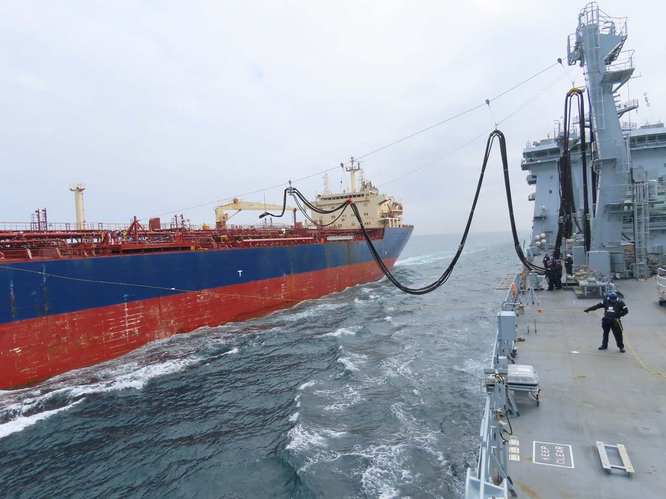 RFA Tideforce has been carrying out replenishment trials with commercial tanker MV Raleigh Fisher