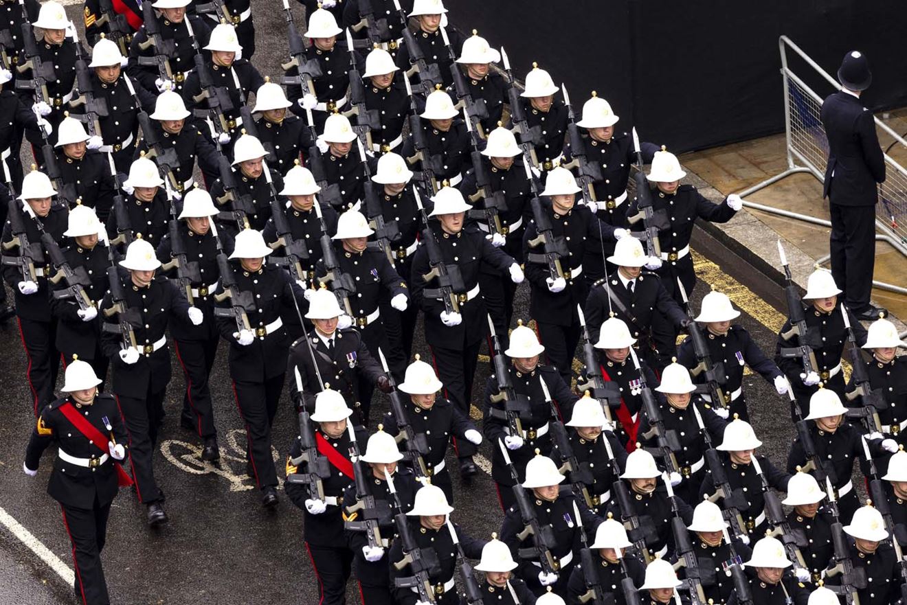 Royal Marines marching in the Coronation procession in May
