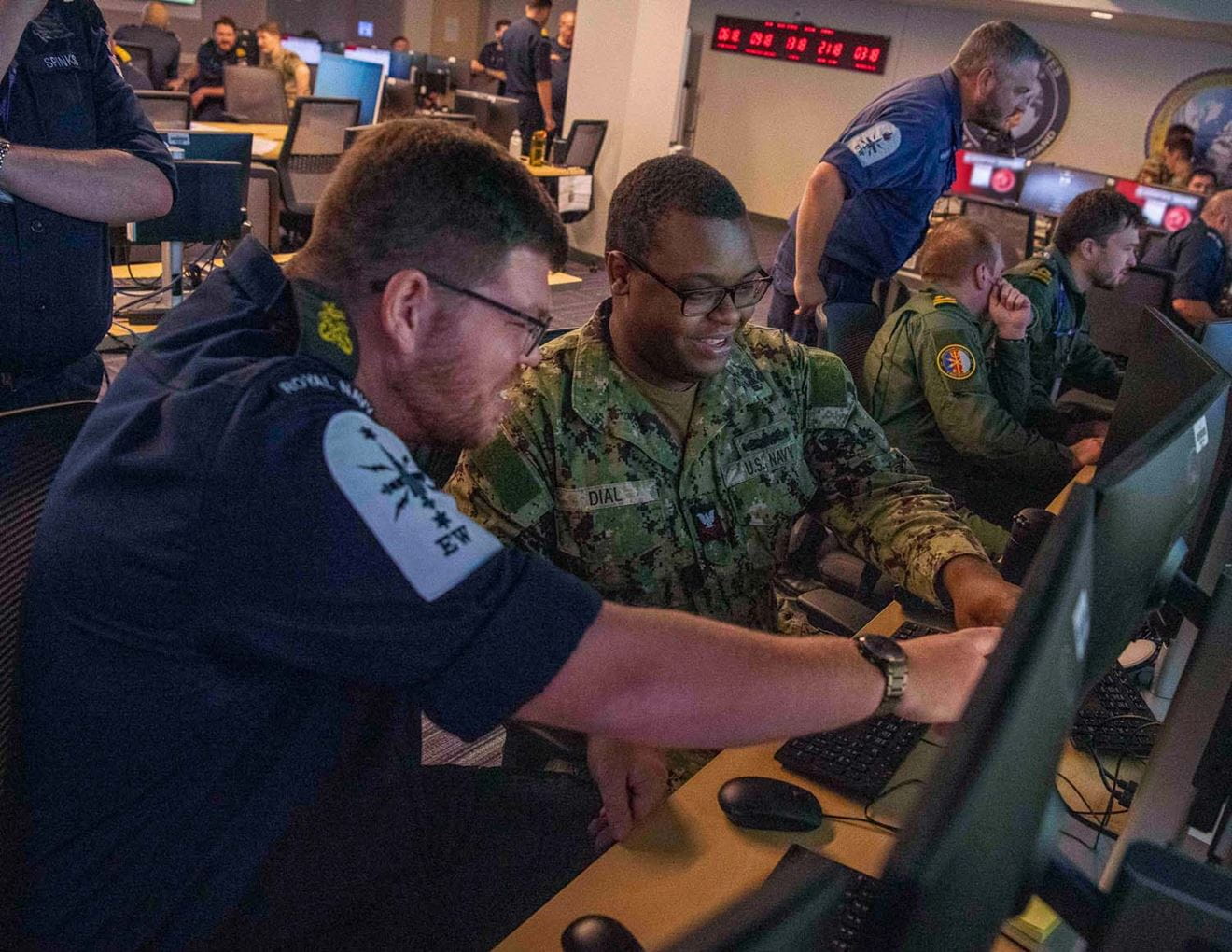 Personnel from the Royal Navy joined the US Navy in their virtual training of Carrier Strike Group operations. Picture: US Navy/Chief Petty Officer Dominique Lasco