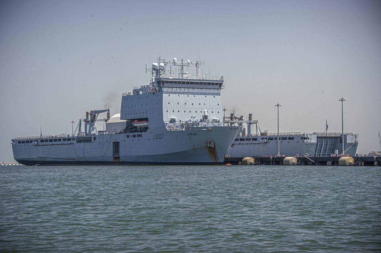 RFA Cardigan Bay (nearest camera) and Lyme Bay alongside at the finger jetty at Mina Salman in Bahrain RFA Cardigan Bay (nearest camera) and Lyme Bay alongside at the finger jetty at Mina Salman in Bahrain