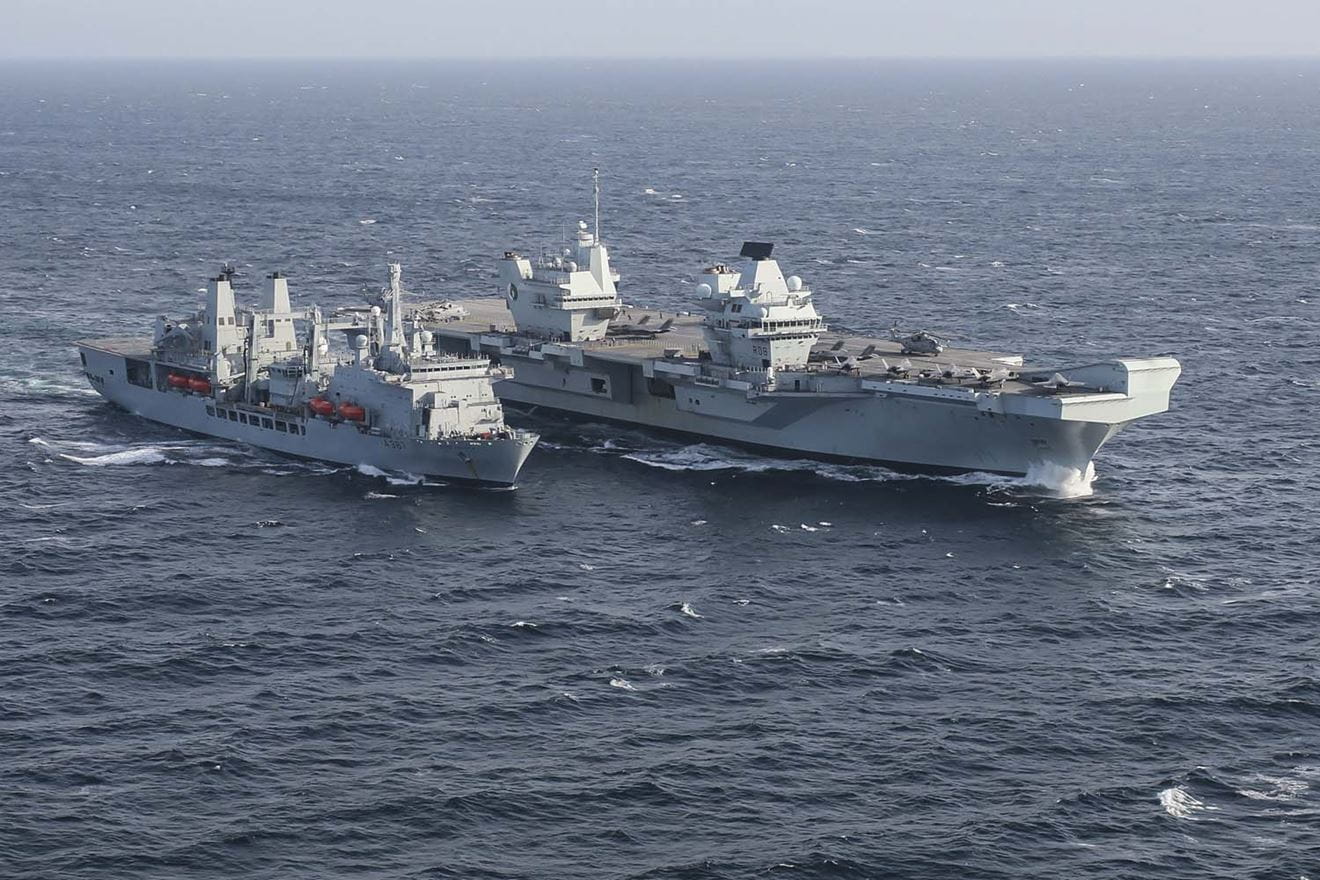 RFA Fort Victoria has been doing replenishment-at-sea manoeuvres with HMS Queen Elizabeth. Picture: LPhot Belinda Alker