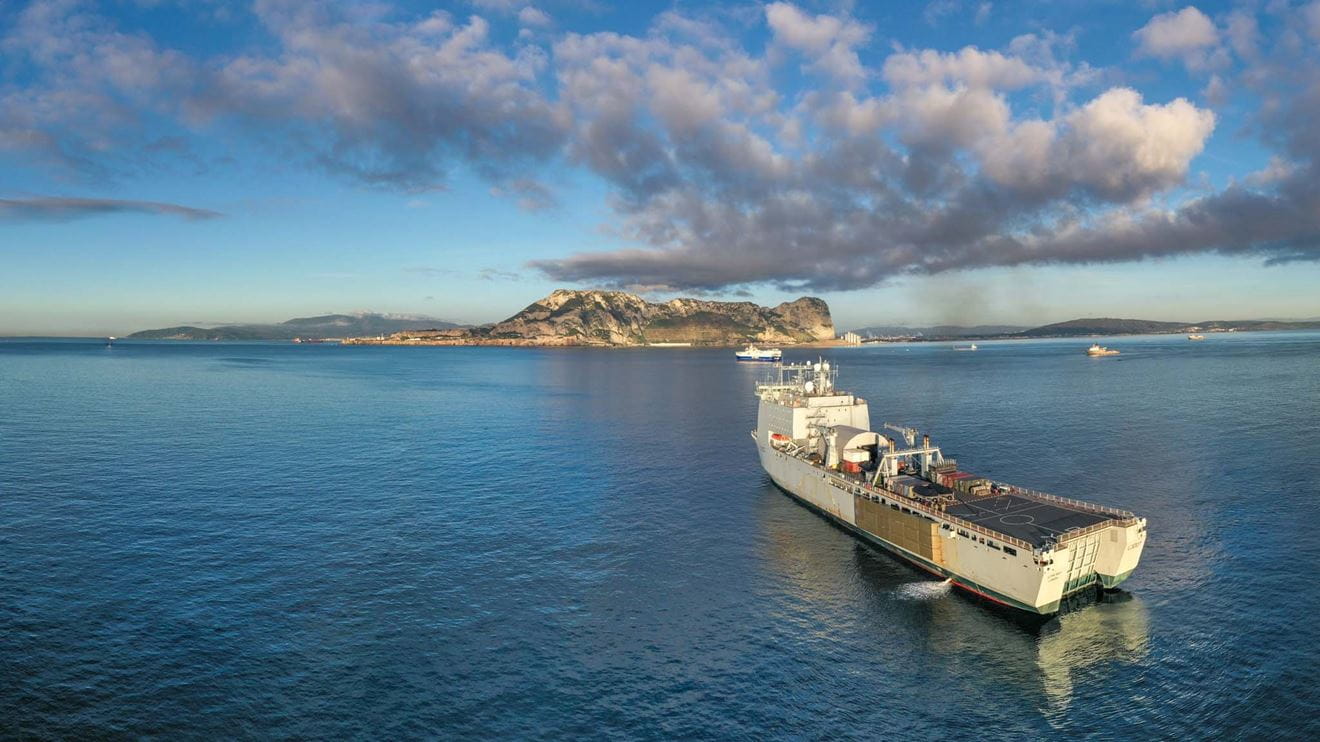 RFA Lyme Bay arrives off Gibraltar