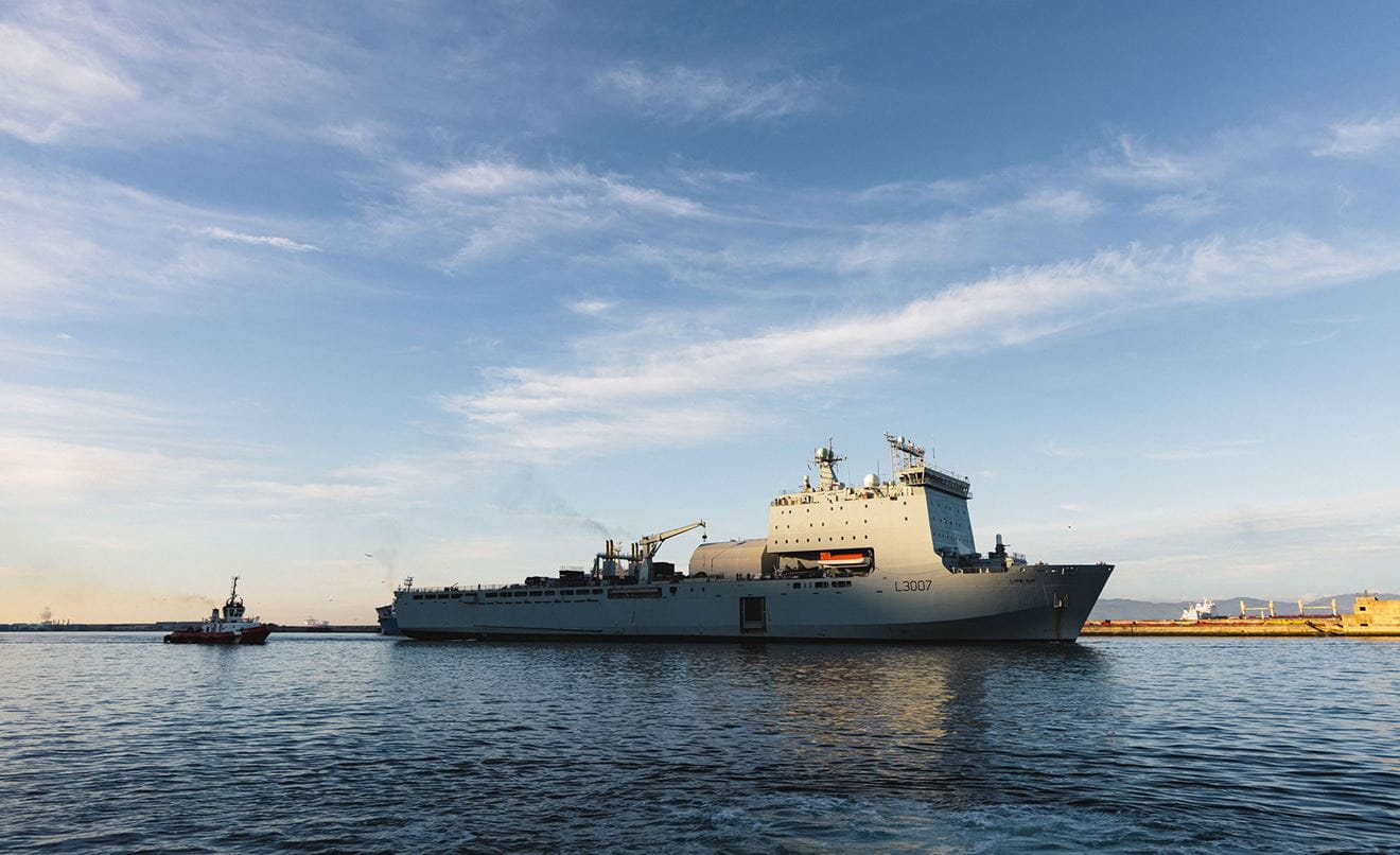 RFA Lyme Bay seen here departing Gibraltar on a previous visit to the Rock in 2024 RFA Lyme Bay seen here departing Gibraltar on a previous visit to the Rock in 2024