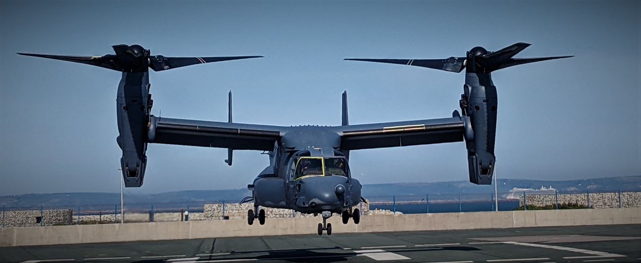 An MV-22 Osprey lifts off from Portland