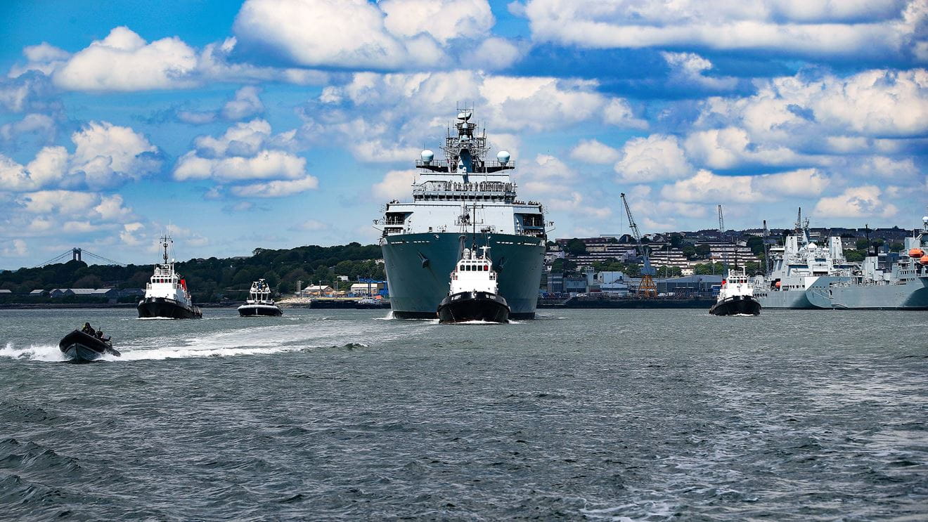 HMS Albion departs Devonport