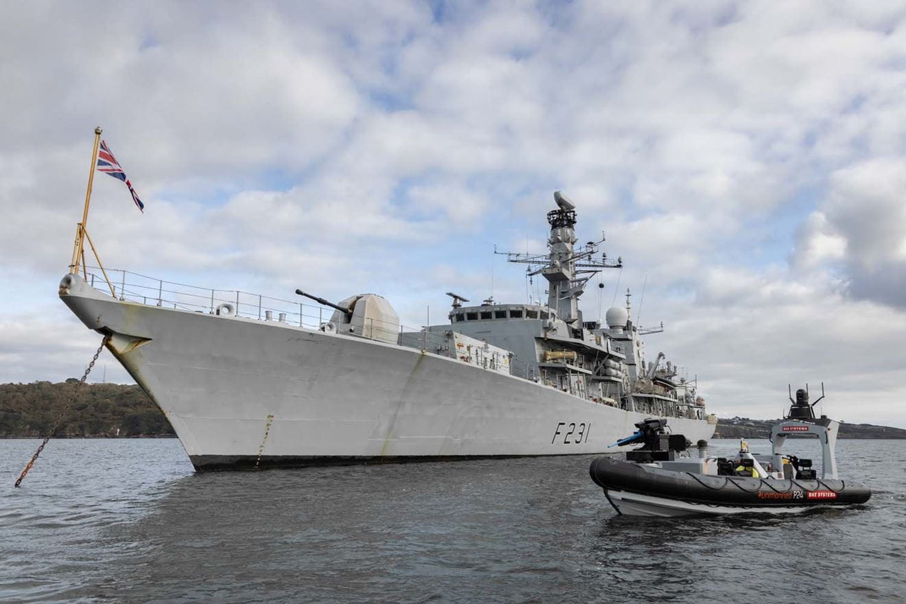 HMS Argyll took part in trials with an autonomous Pac24 boat. Picture: LPhot Kyle Heller