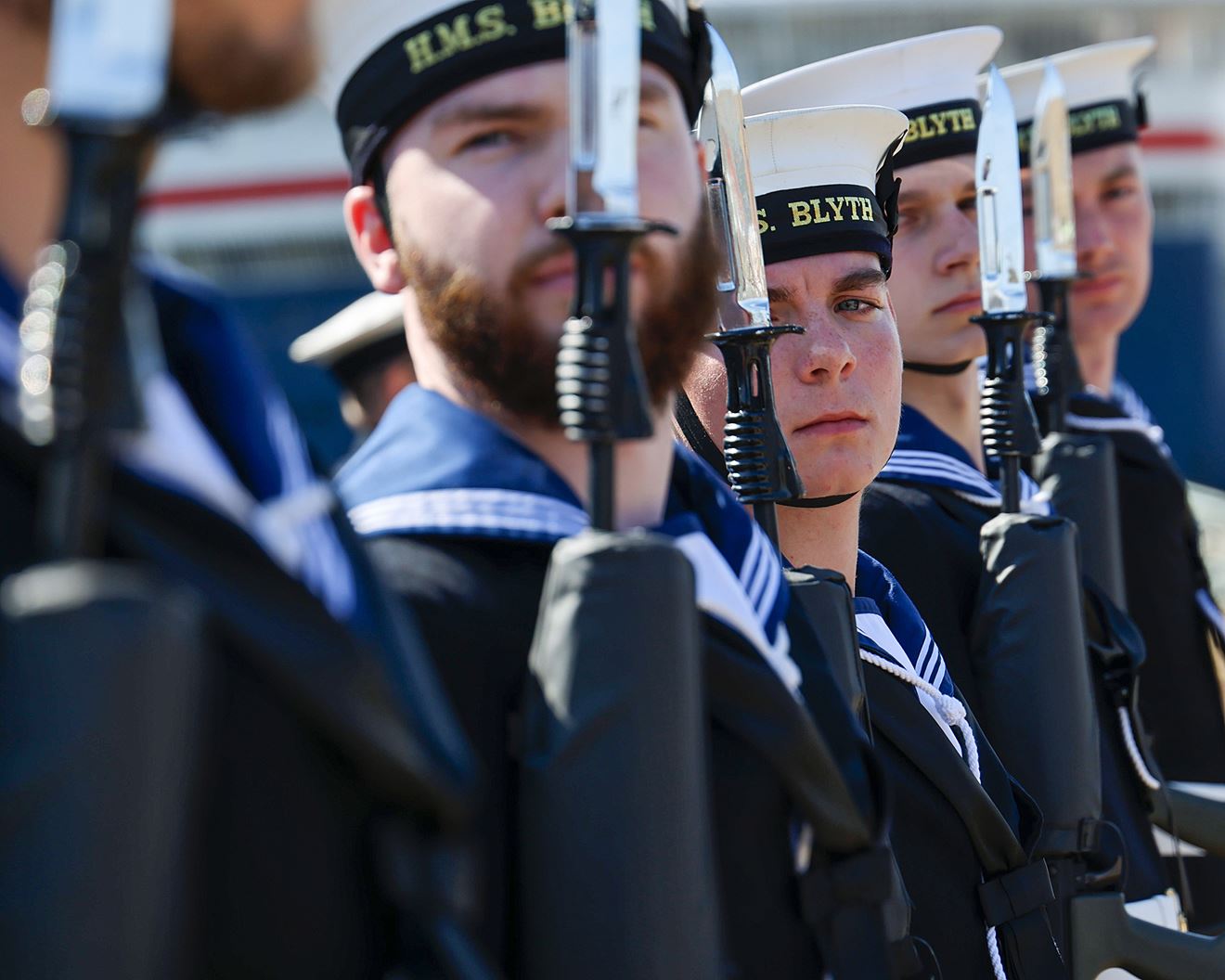 Sailors from HMS Blyth form a guard of honour Sailors from HMS Blyth form a guard of honour
