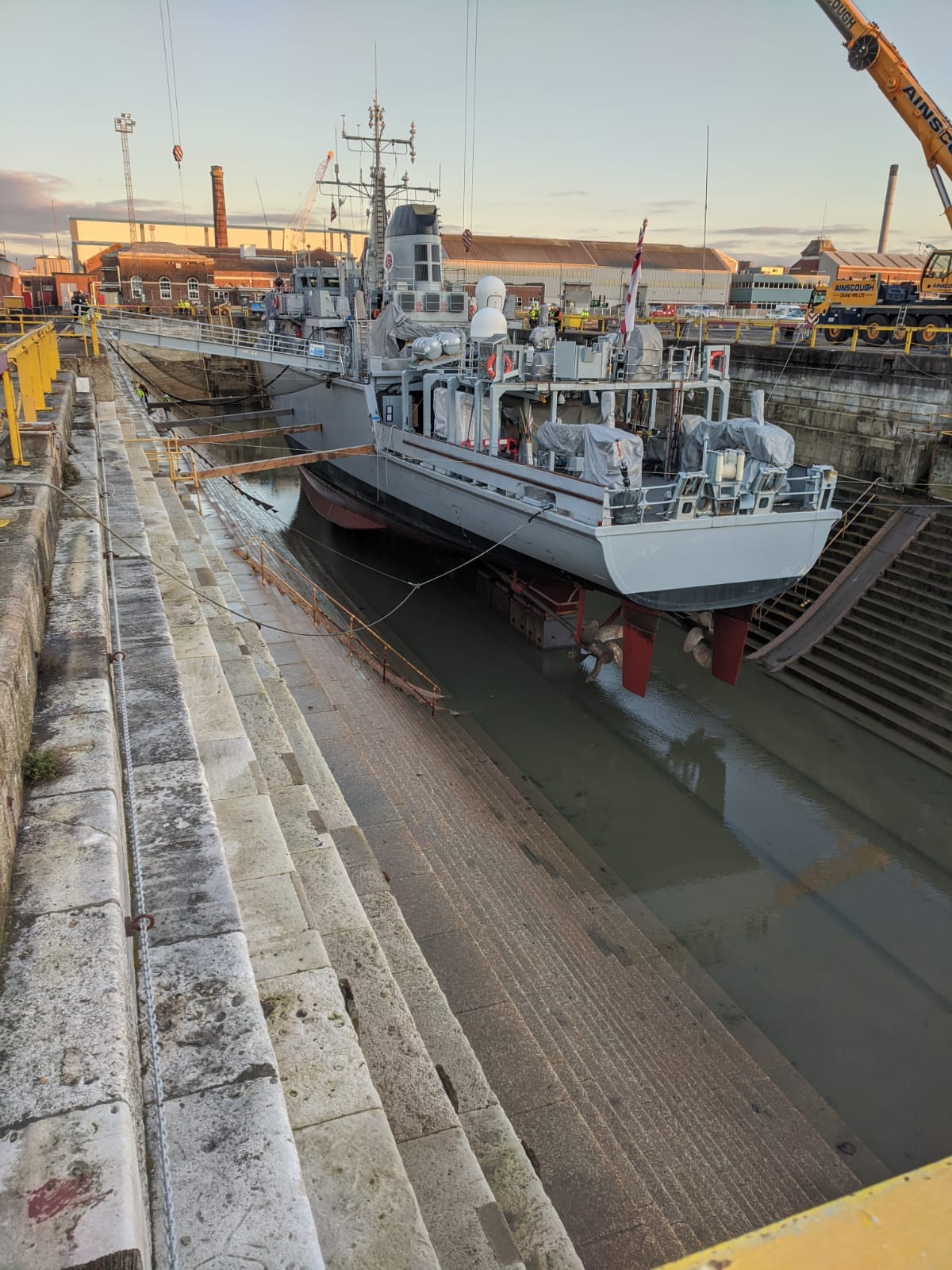 HMS Chiddingfold in the dry dock at Portsmouth Naval Base