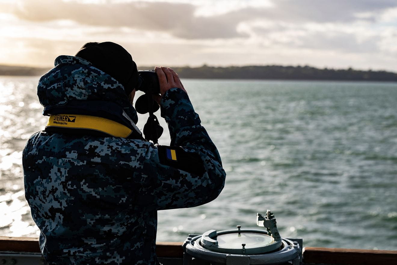 A Ukrainian sailor scans the Solent A Ukrainian sailor scans the Solent