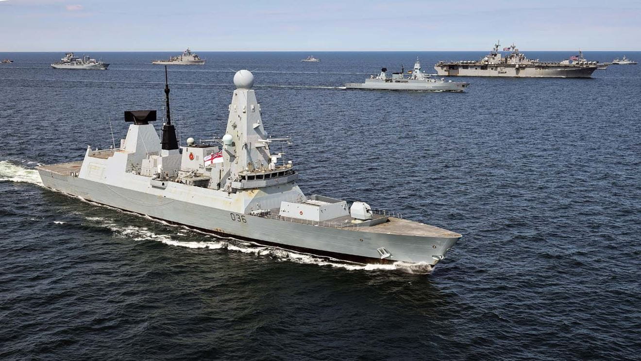 HMS Defender takes part in an exercise in the Baltic in 2022