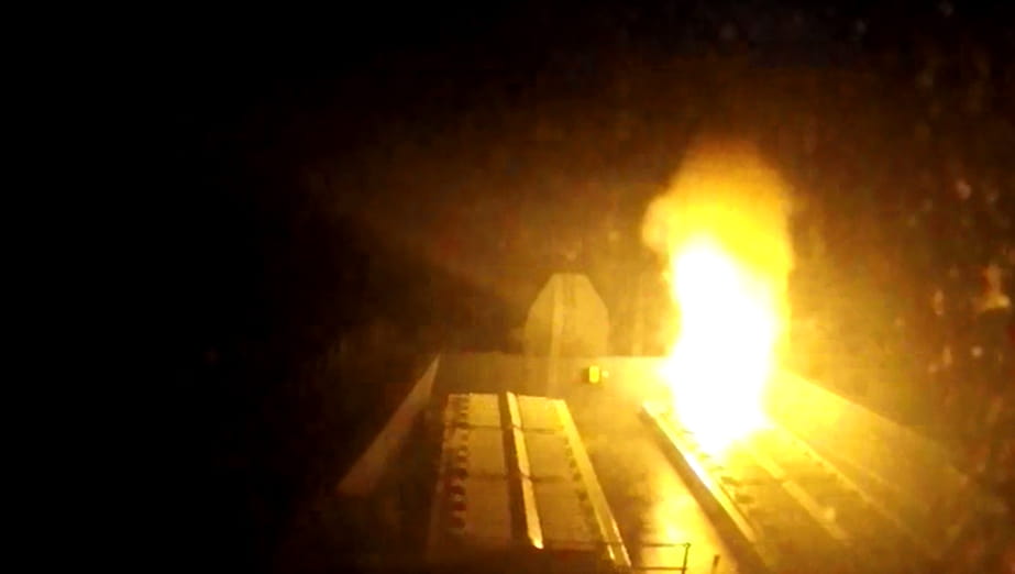 A flash of fire from the silo as a Sea Viper accelerates out of the launcher to intercept a Houthi droneA flash of fire from the silo as a Sea Viper accelerates out of the launcher to intercept a Houthi drone