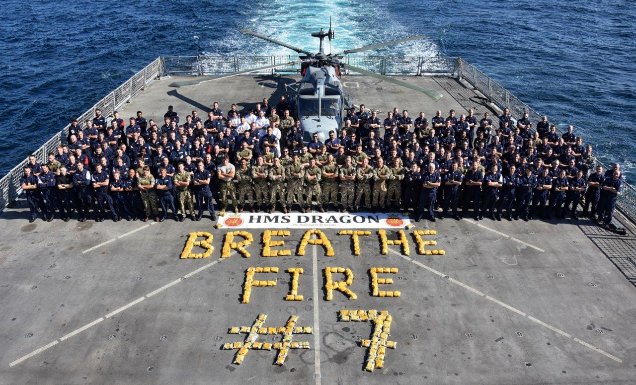The ship's company with the haul of illegal drugs they seized
