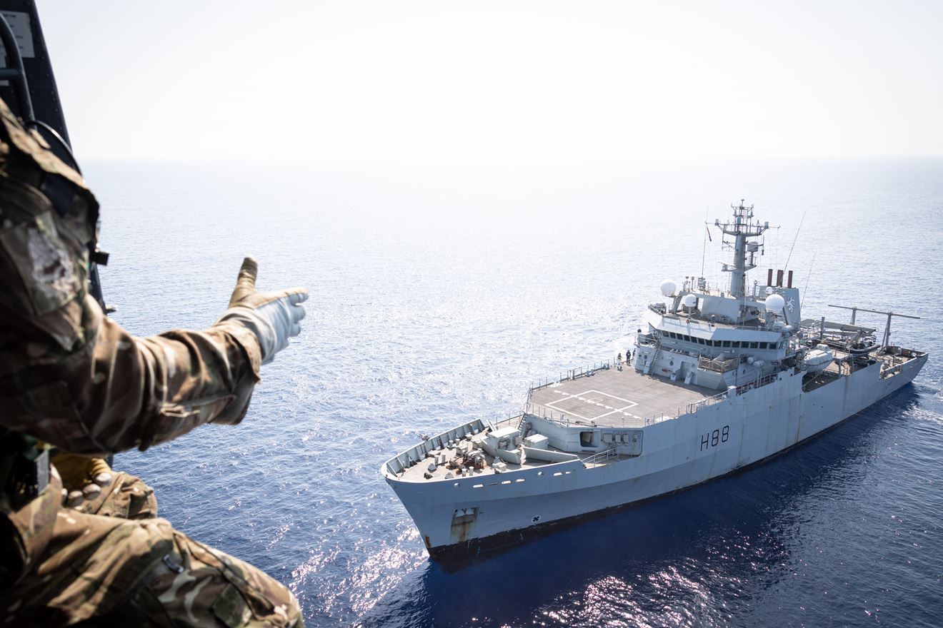 HMS Enterprise worked with 84 Squadron, from RAF Akrotiri, and Cypriot forces on a search and rescue exercise. Picture: SAC Laura Bullas