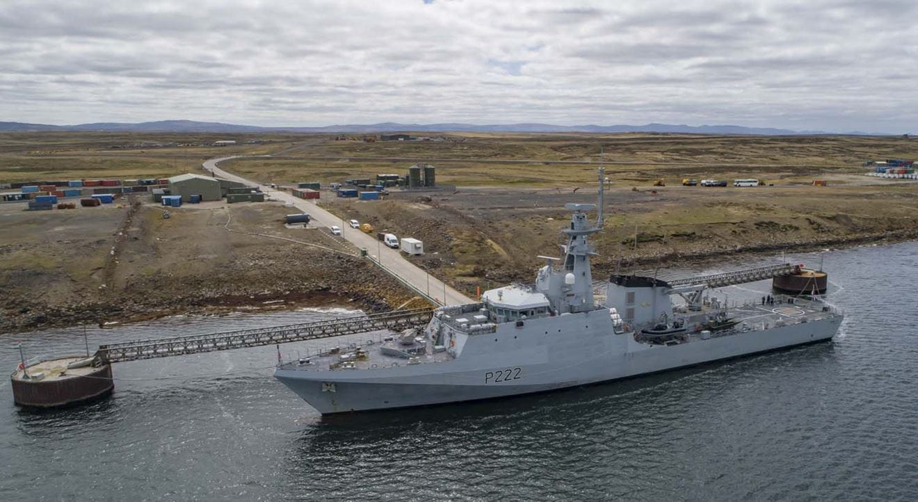 HMS Forth shown home alone by drone