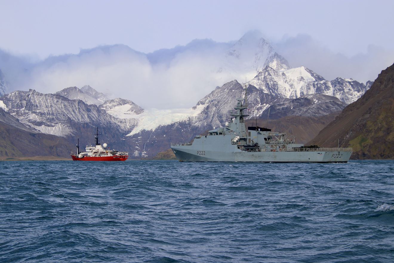 HMS Forth with fishery protection ship Pharos off the South Georgia coast HMS Forth with fishery protection ship Pharos off the South Georgia coast