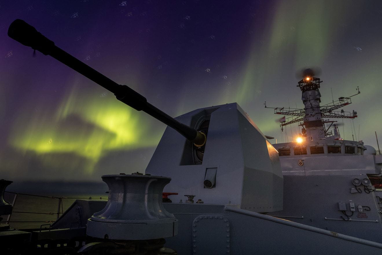 Four-five alive - Lancaster's forecastle is bathed in the ethereal Northern Lights Four-five alive - Lancaster's forecastle is bathed in the ethereal Northern Lights