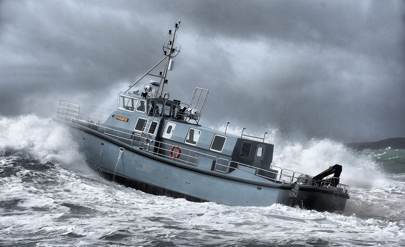 New survey ship HMS Magpie on sea trials