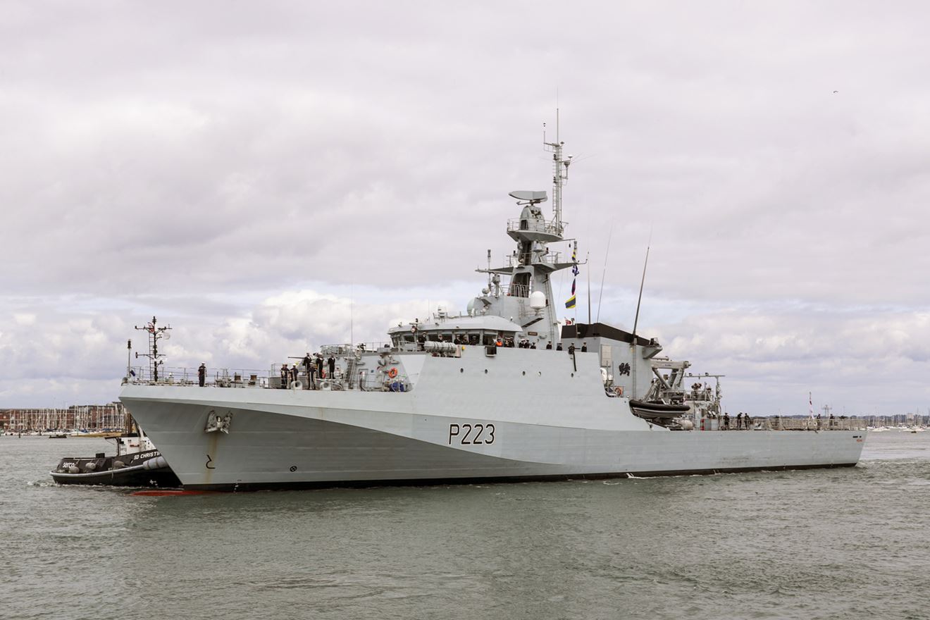 HMS Medway entering Portsmouth for the first time.