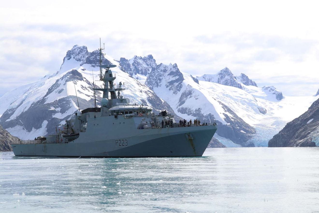 Patrol ship HMS Medway sails into a world of stark beauty in the South Atlantic