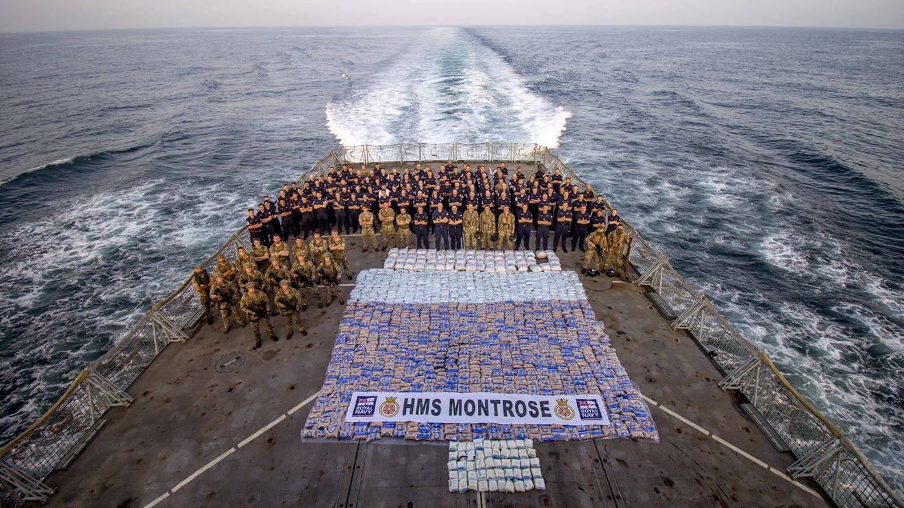 Montrose's crew with the drugs haul on the flight deck Montrose's crew with the drugs haul on the flight deck